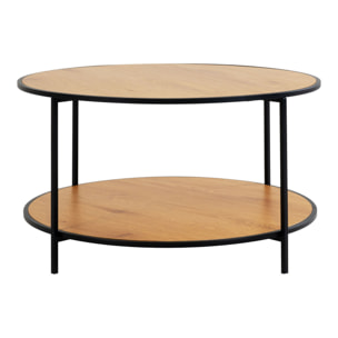 Tavolino da salotto Vita rotondo effetto rovere con struttura in acciaio nero, ø80×45 cm