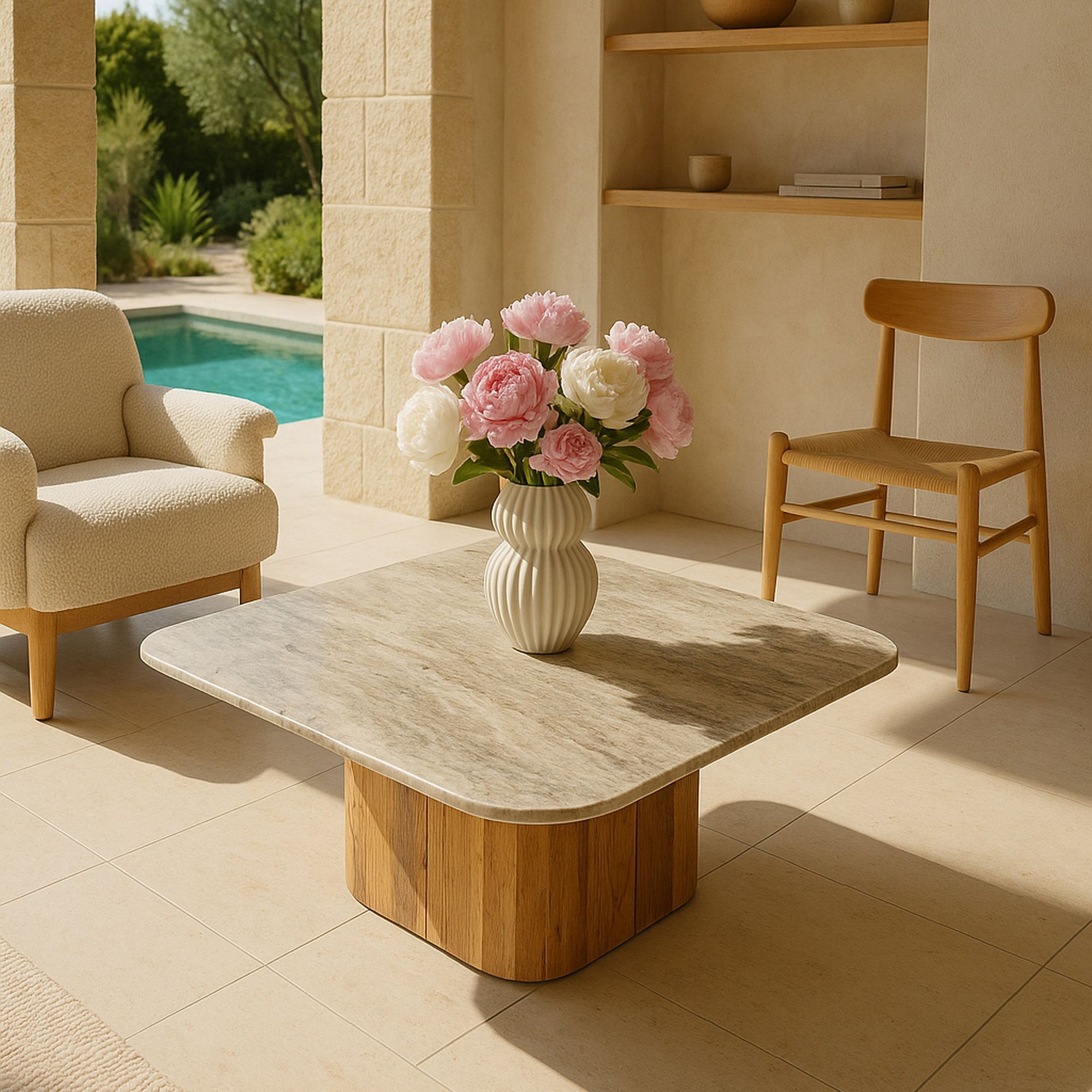 Table basse en marbre gris et pied en bois d'acacia  BERGEN