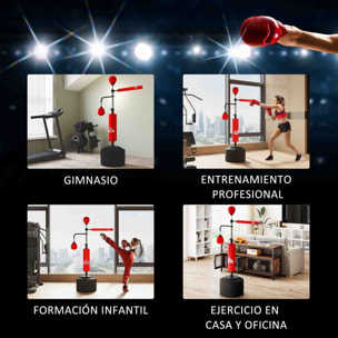 Saco de Boxeo de Pie, 160-230 cm, Saco de Boxeo con Barra Giratoria de 360°, 2 Bolas de Velocidad y Base Rellenable, Punching Ball para Adultos y Niños, Entrenamiento MMA, Muay Thai, Rojo