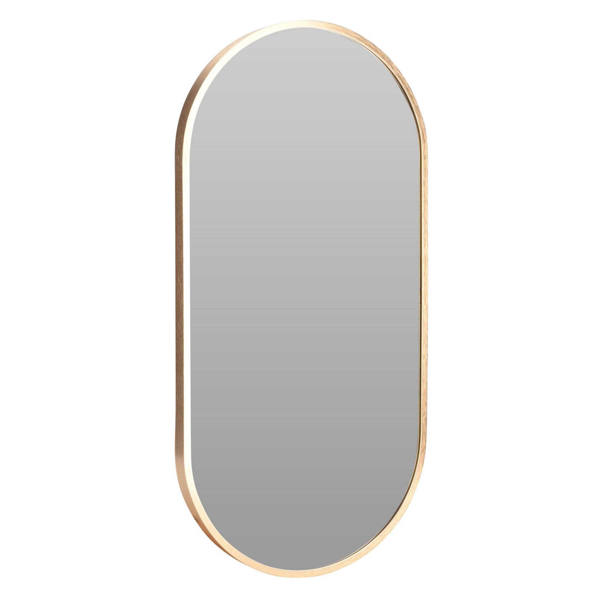 WELL HOME Espejo ovalado 30x60cm marco de madera en acabado dorado, con gancho trasero para pared ideal para dormitorio o pasillo