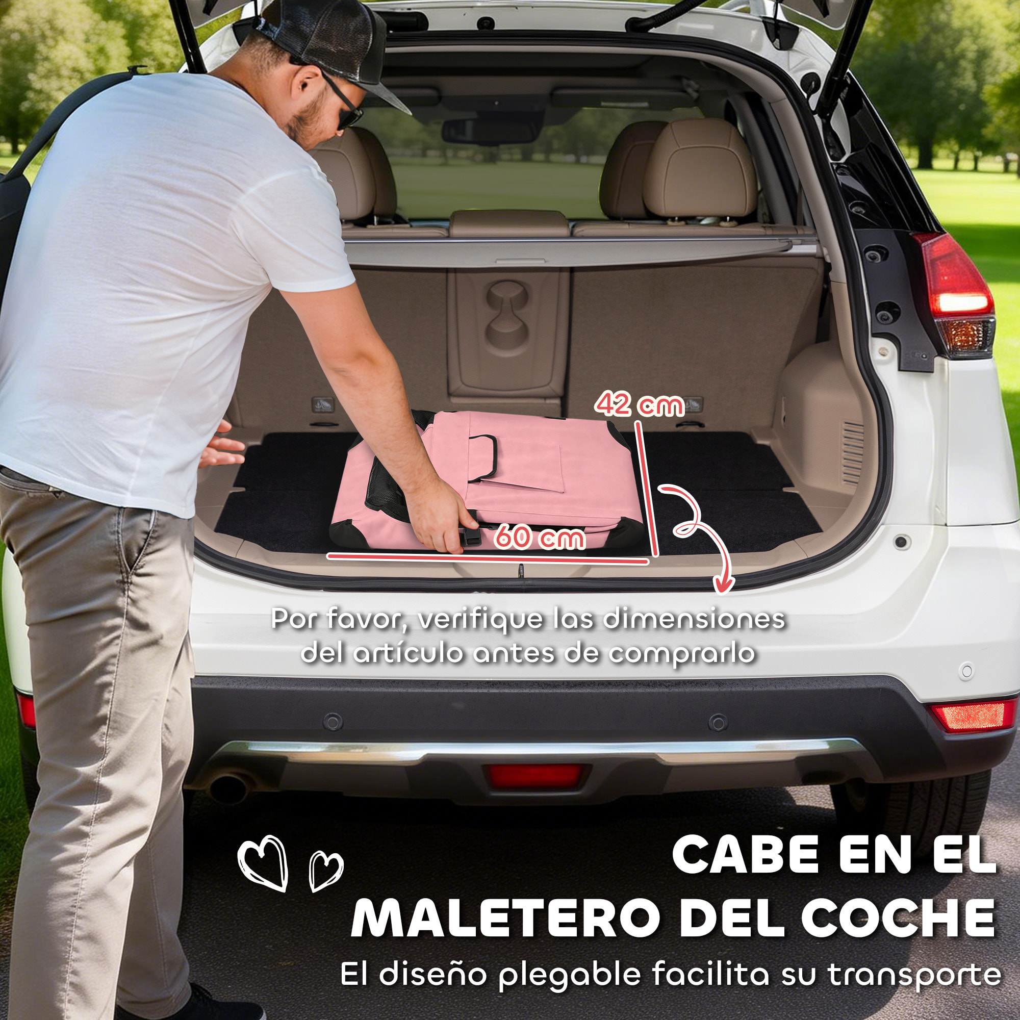 Transportín para Perros Plegable, 60x41,5x41 cm, Transportín para Mascotas con Ventanas de Malla, Cojín Suave, y 2 Asas, Bolsa de Transporte para Mini Perros, Gatos, Rosa