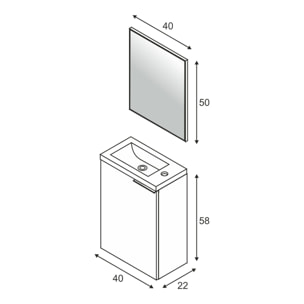 Mobile sottolavabo Akamaru, Mobiletto per bagno sospeso, Armadio a 1 anta con specchio e lavabo, 40x22h58 cm, Rovere