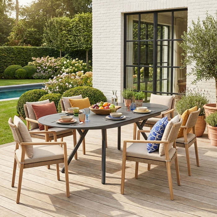 Table de jardin ovale extensible aluminium 10 places METORA