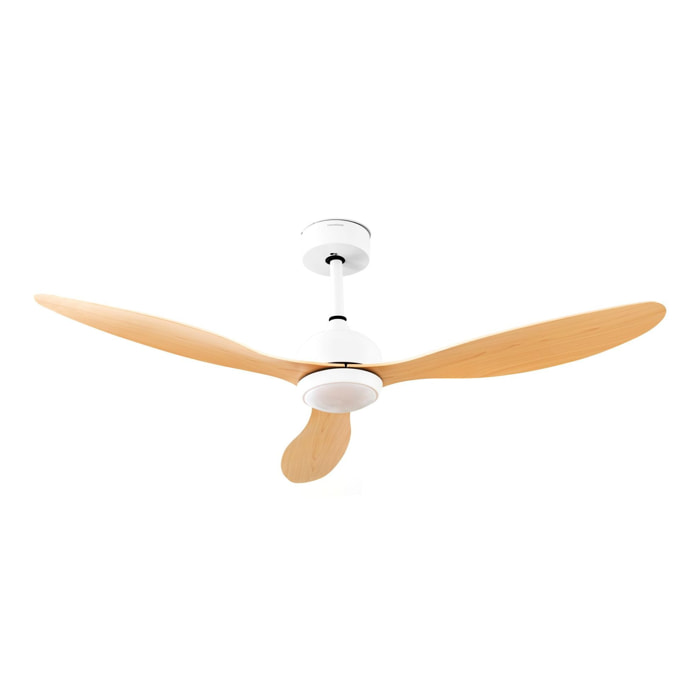 Ventilatore a soffitto con luce LED e 3 pale in ABS Flaled - legno e bianco - Ø132x35 cm
