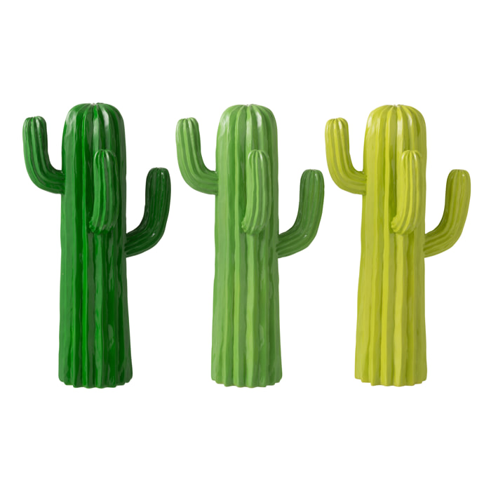 J-Line Cactus décoratif - polyrésine - vert - large - 3 pièces