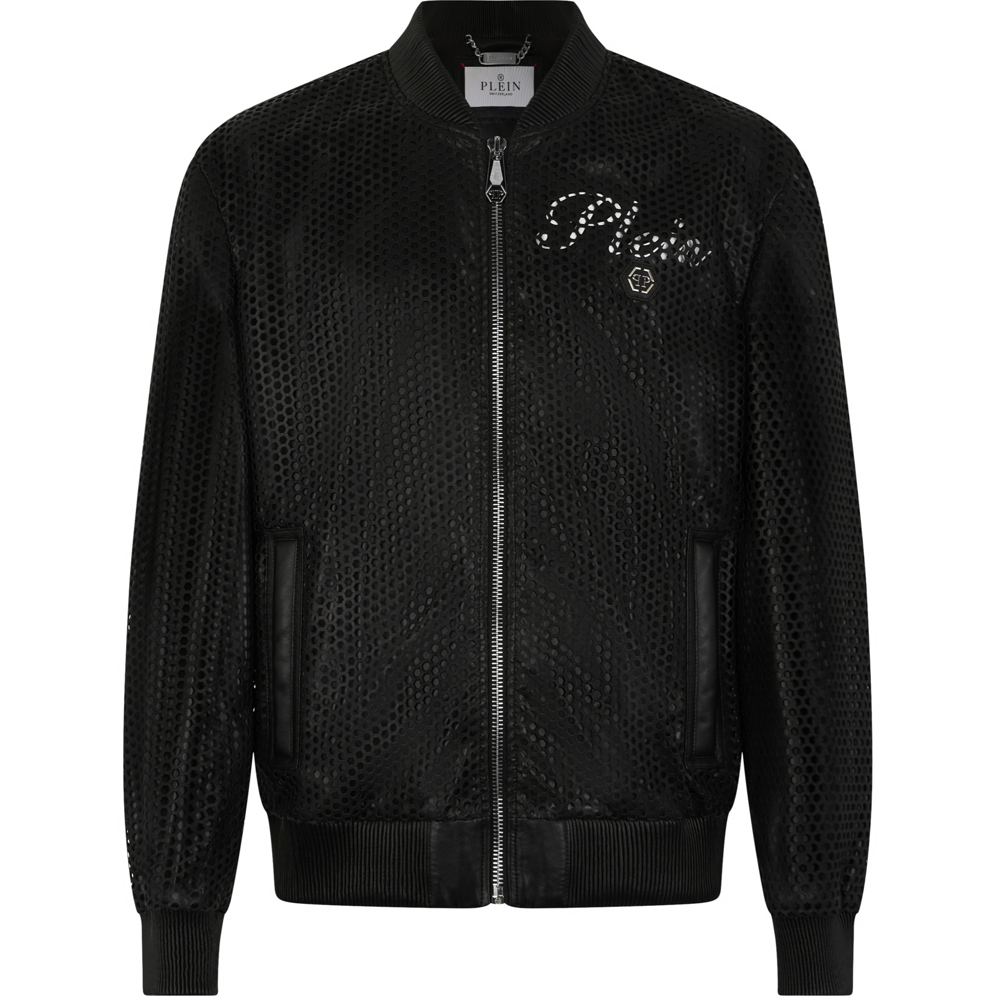 PHILIPP PLEIN Perforated Leather Nylon Bomber