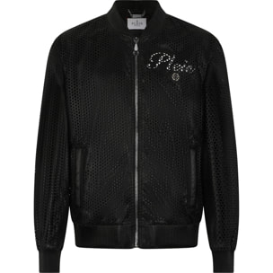 PHILIPP PLEIN Perforated Leather Nylon Bomber