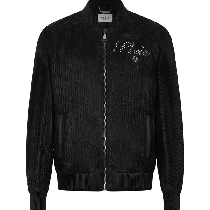 PHILIPP PLEIN Perforated Leather Nylon Bomber