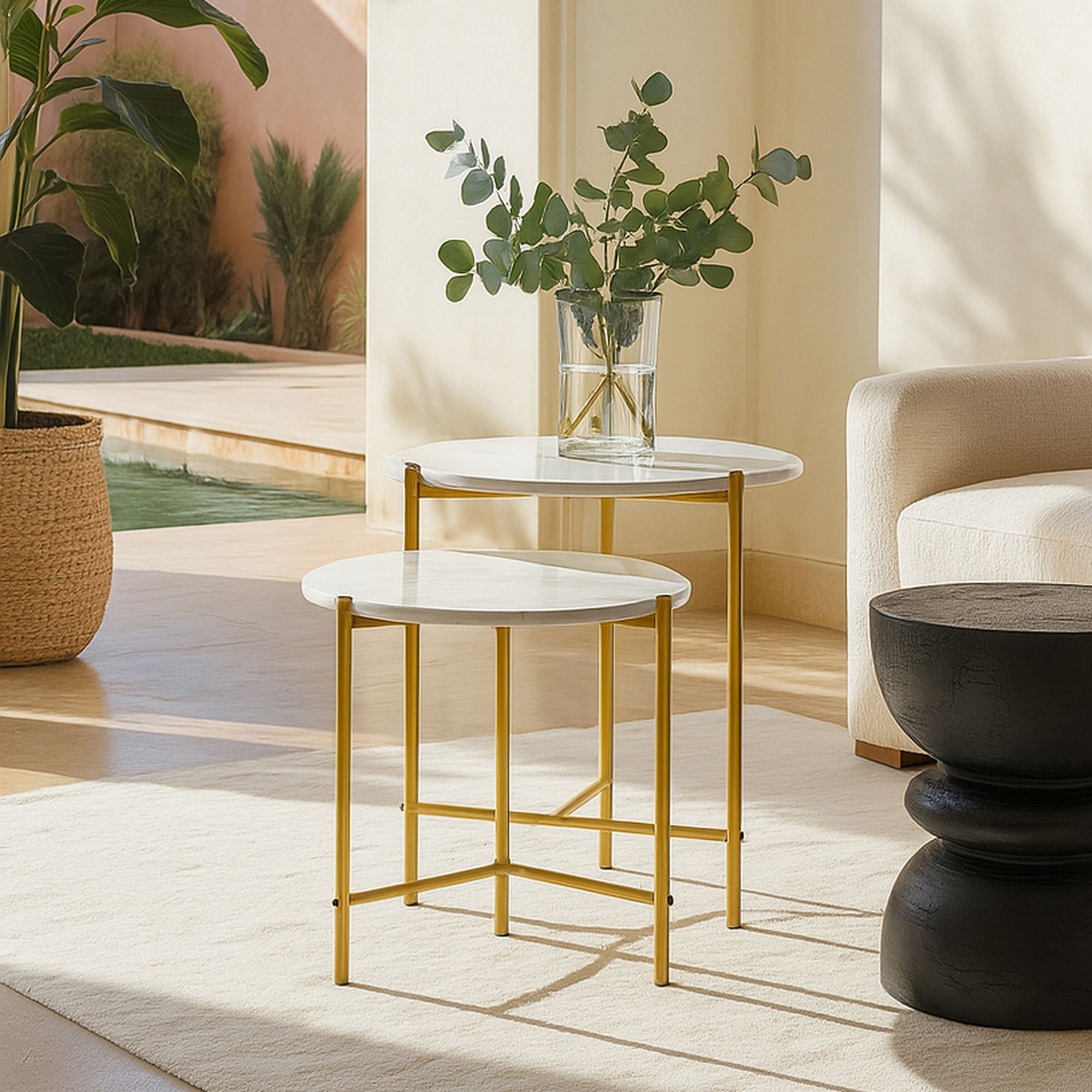 Set de 2 tables basses effet marbre et pieds en métal SHIAP