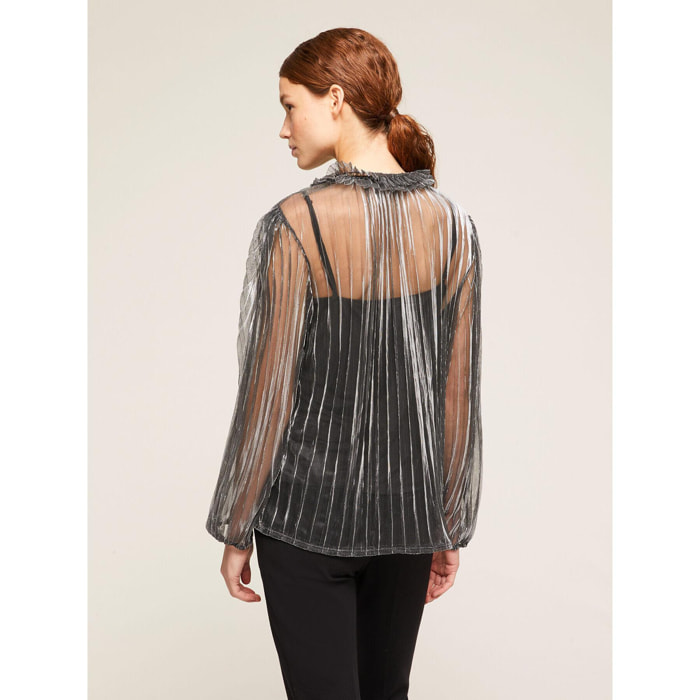 Motivi - Blusa plissé lurex con top interno - Argento