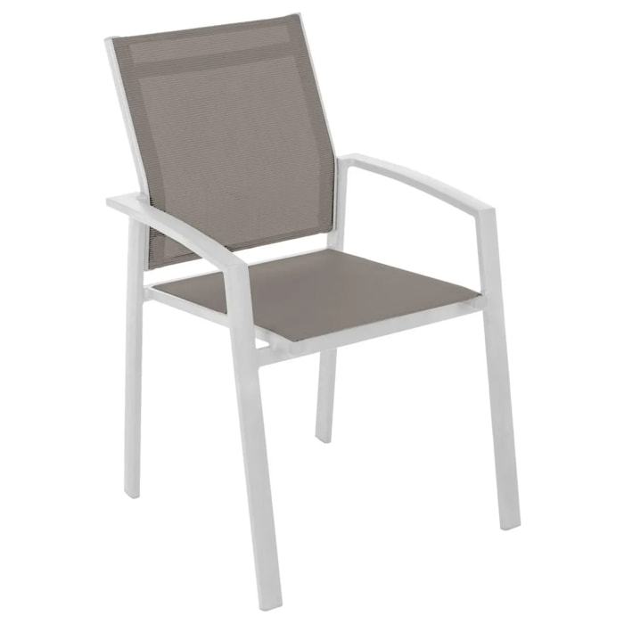Fauteuil de jardin empilable "Axiome" noisette & blanc en aluminium traité époxy