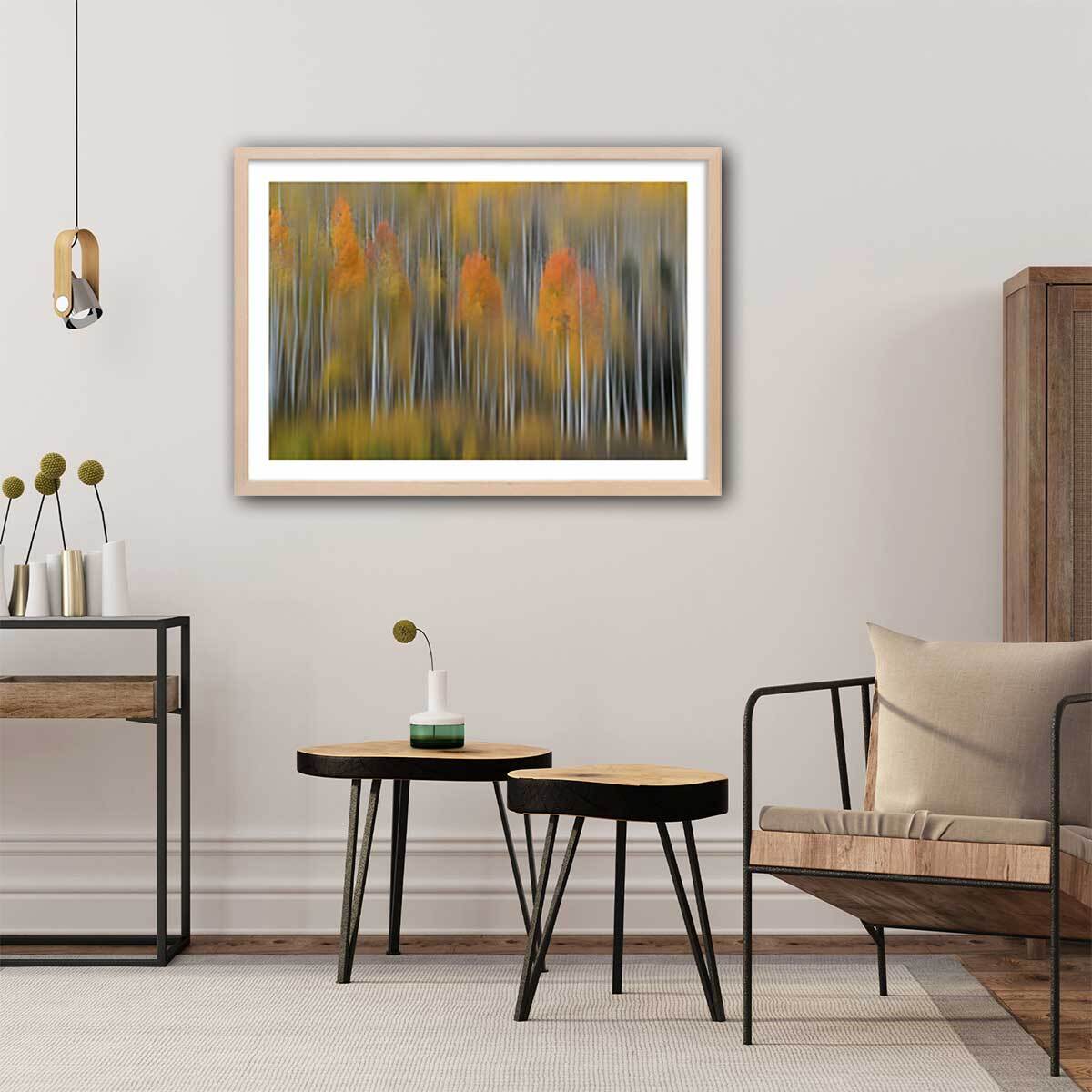 Affiche forêt et Impression d'automne Affiche + cadre en bois - Chêne