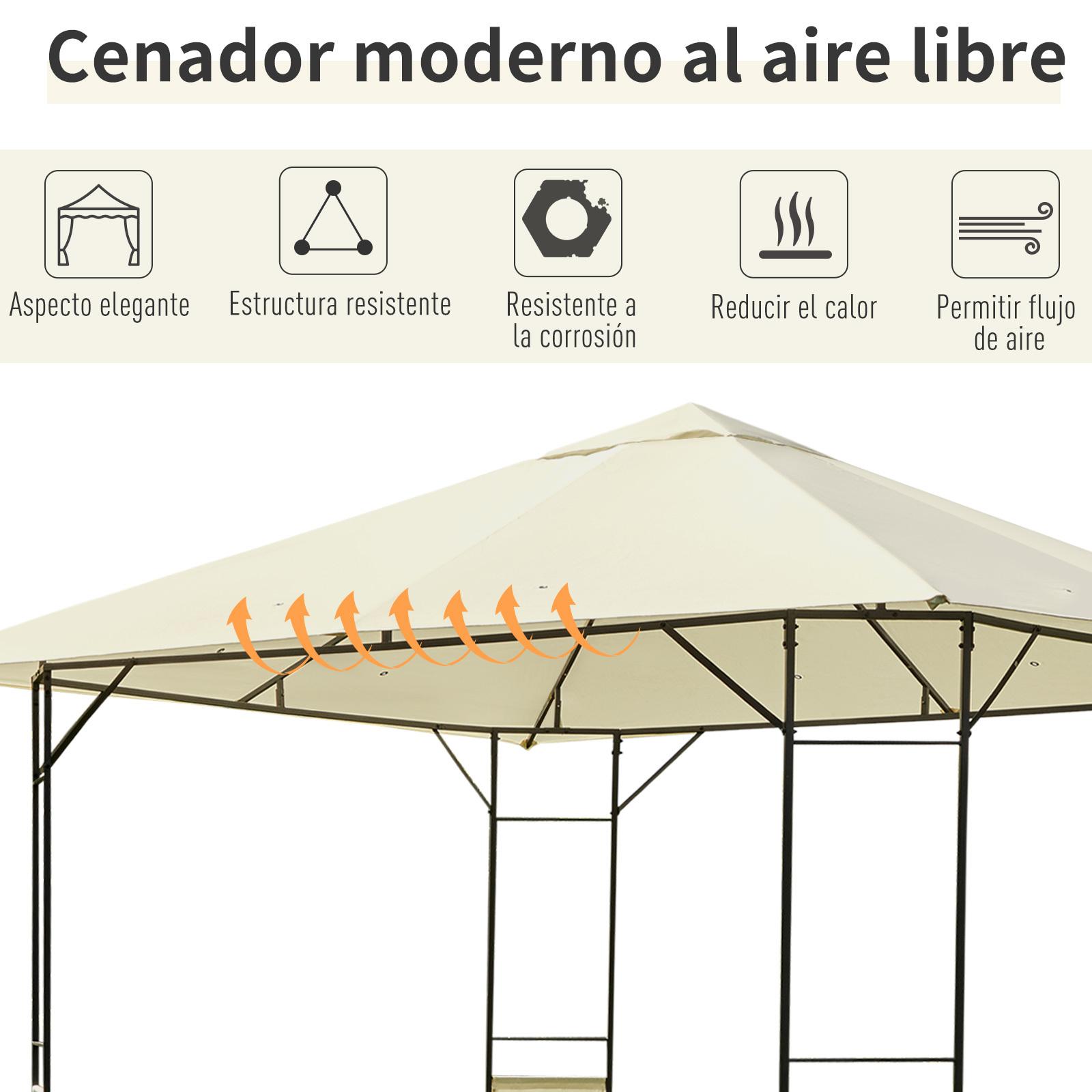 Carpa Cenador Jardín de Acero y Poliéster 3x3x2,6 m Crema