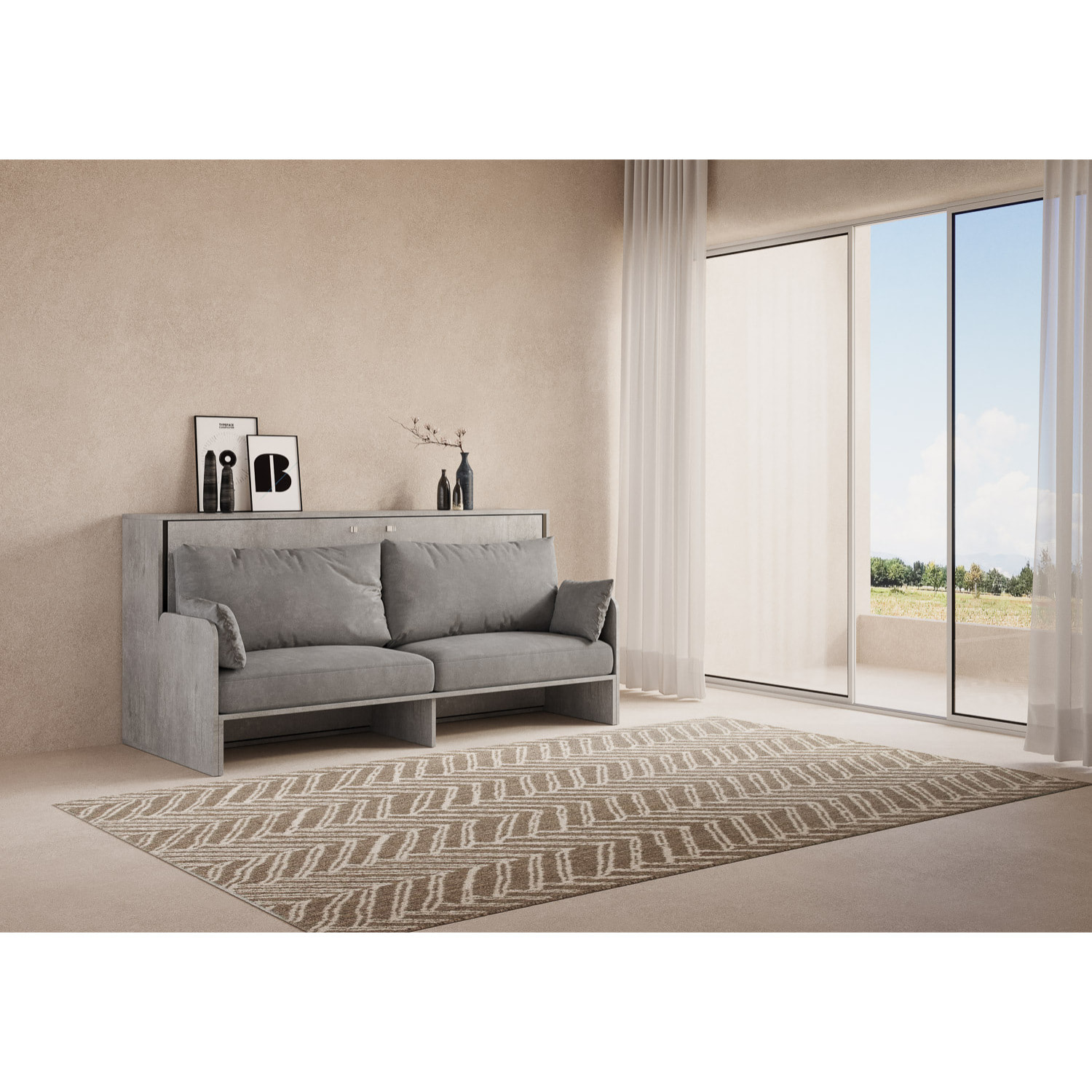 Lit escamotable horizontal 1 couchage 85 Kando Sofà Gris Béton - ALESSIA 20