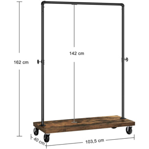 Stender appendiabiti industriale con ruote e ripiano in legno
