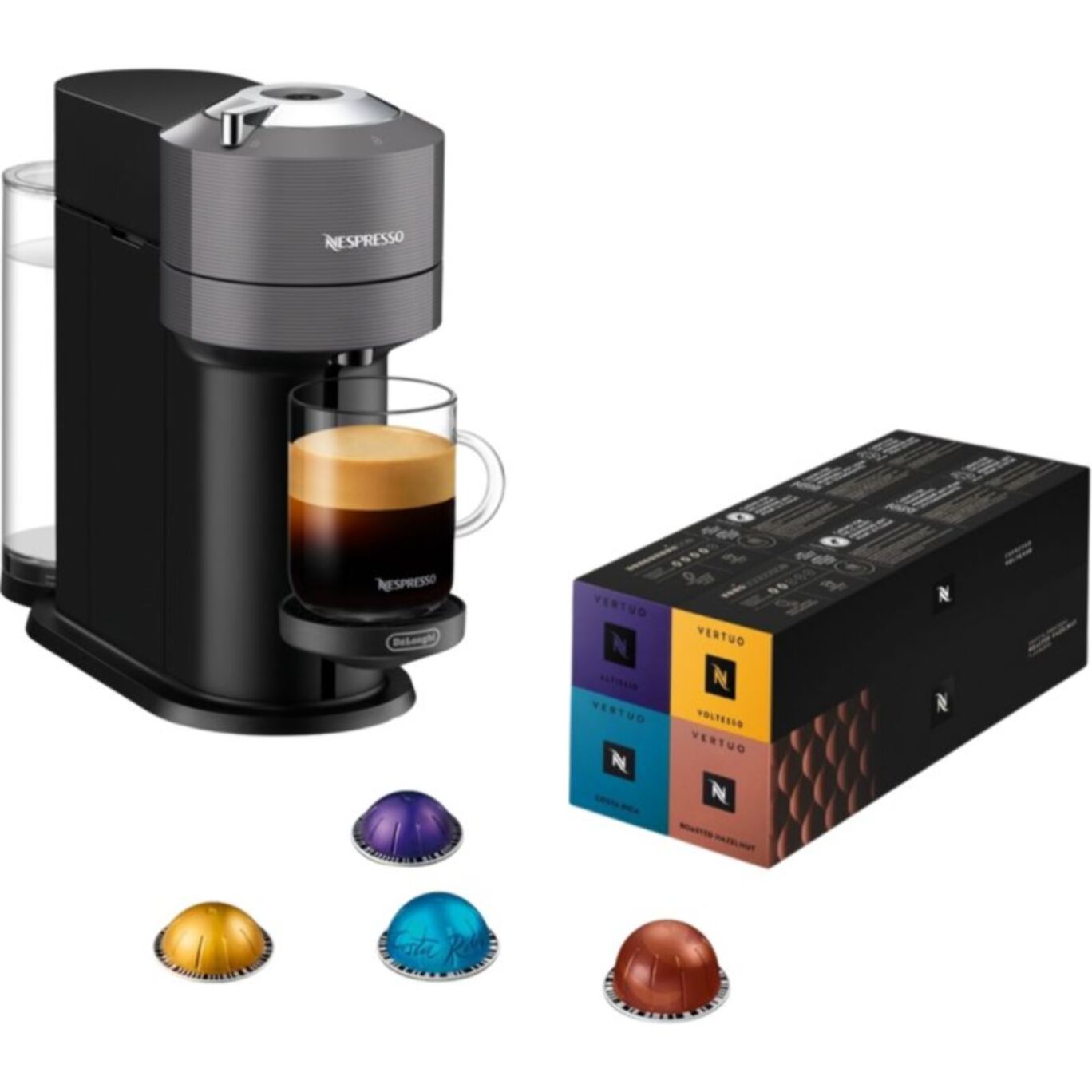 Nespresso machine à capsules Vertuo Next gris +52 caps ENV120.GY