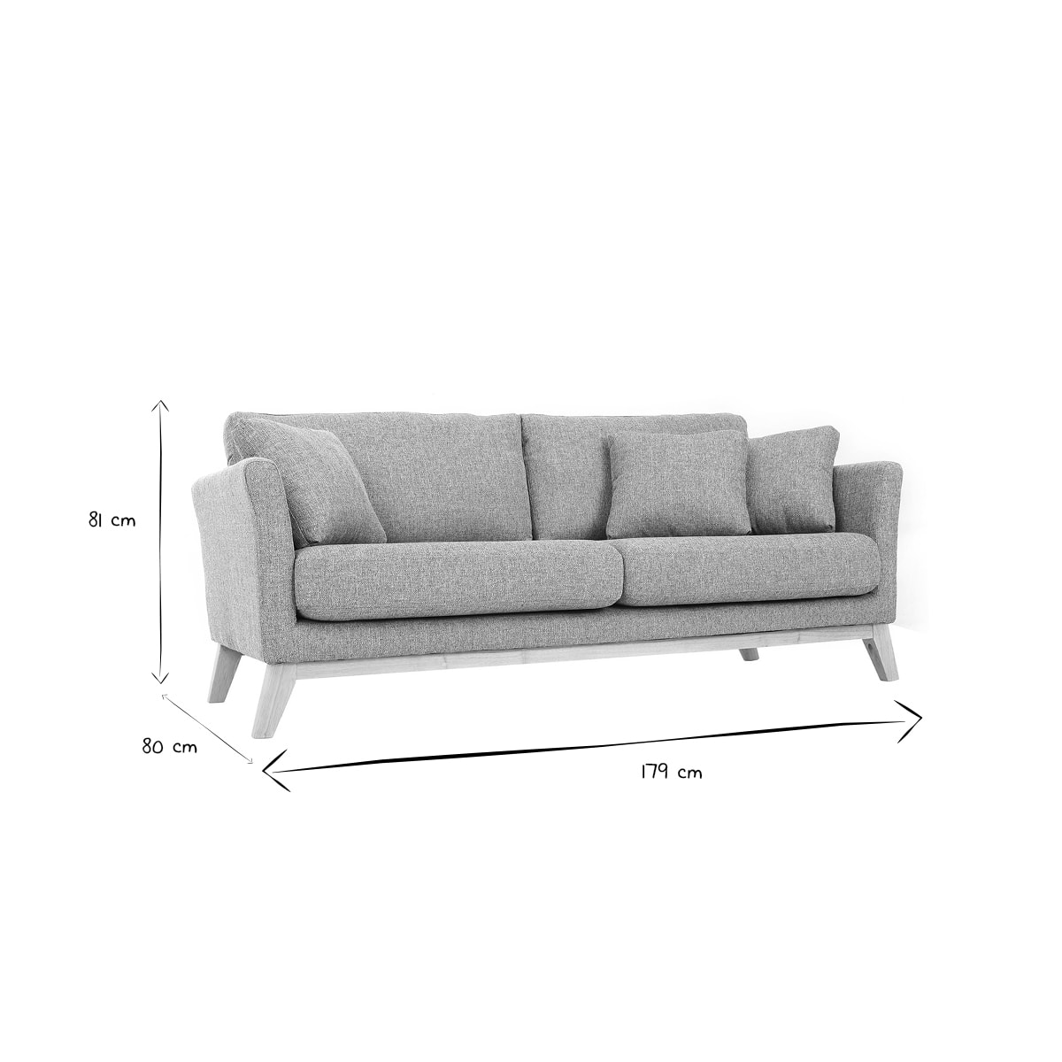 Canapé scandinave déhoussable 3 places en tissu gris clair et bois clair OSLO