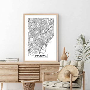 Affiche graphique barcelona spain Affiche + cadre en bois - Chêne