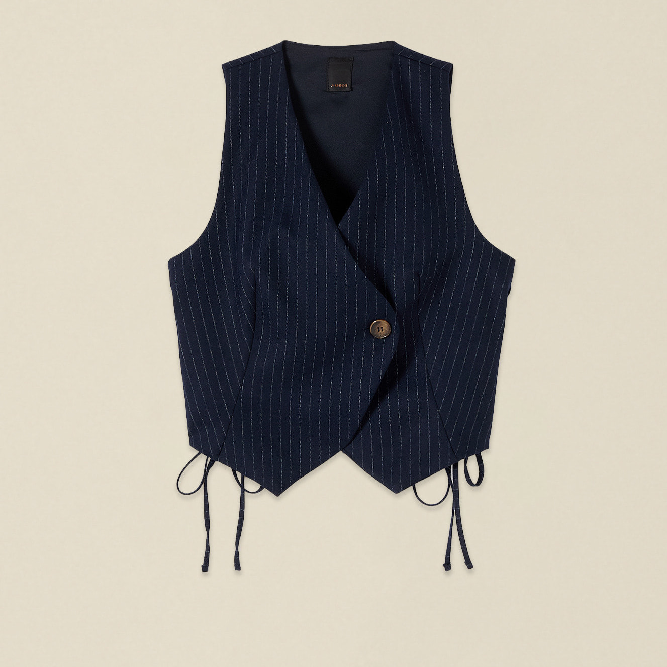 Oltre - Gilet corto gessato con nastri - Blu