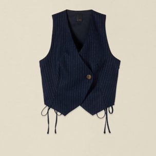 Oltre - Gilet corto gessato con nastri - Blu