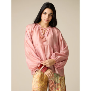 Oltre - Blusa misto lyocell con ricami - Rosa