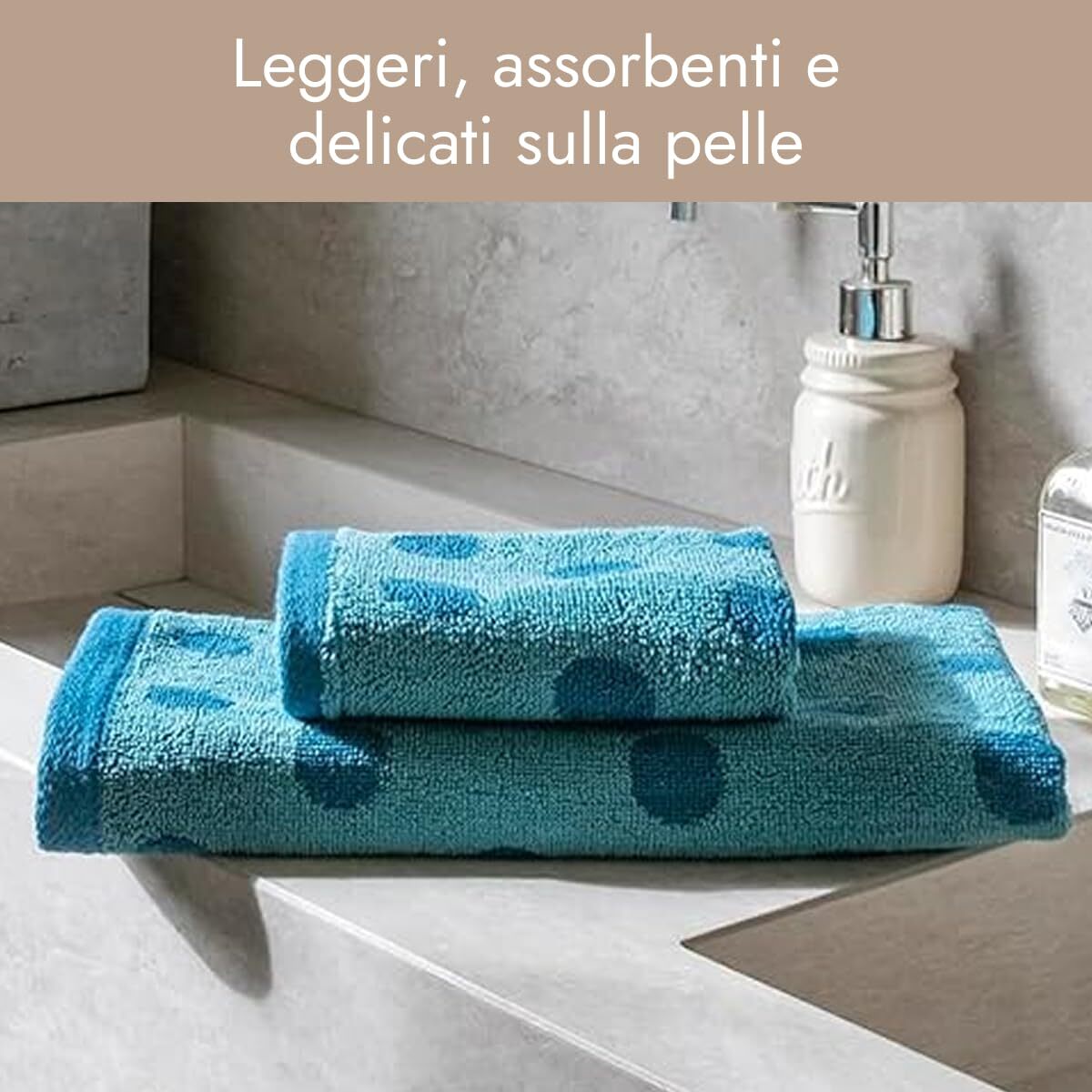 INTRECCI HOME Set Bagno Asciugamani Viso+Ospite, in Puro Cotone 450, Morbidezza Extra, Lavorazione Jacquard, Design a Pois, Elegante e Confortevole