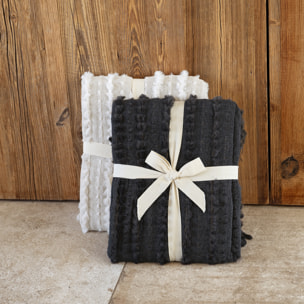 Plaid en chenille texturée avec franges - Gris anthracite