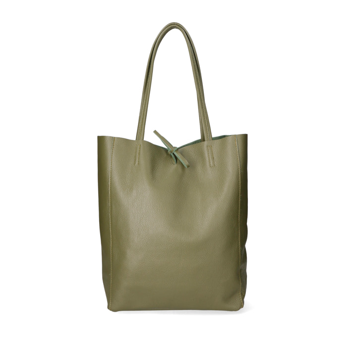 Chicca Borse - Borsa a Spalla Shopper Donna in Vera Pelle - Colore Verde Militare