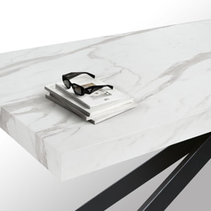 Tavolo CAMAIORE in legno, finitura bianco statuario e gambe a X in metallo nero, allungabile 160x90 cm - 240x90 cm