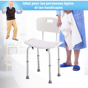 Chaise de douche siège de douche ergonomique hauteur réglable pieds antidérapants charge max. 136 Kg alu HDPE blanc