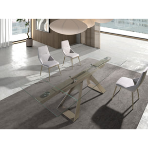 Mesa comedor extensible rectangular con tapa de cristal templado 160x100x76cm
