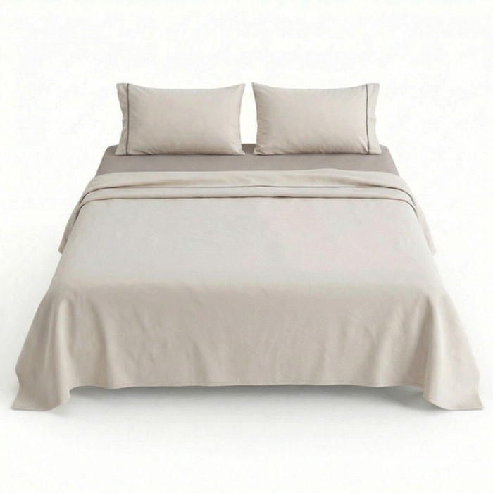 Completo lenzuola singolo in cotone bicolore morbido e traspirante, set letto con lenzuolo sotto con angoli, sopra e federa coordinata, design elegante con piping a contrasto, resistente ai lavaggi, comfort quotidiano