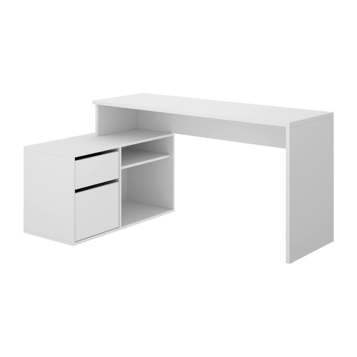 Scrivania Andor, Scrittoio multiposizione da ufficio o cameretta, Tavolo da studio angolare multiuso, 139x92h75 cm, Bianco
