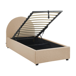 Lit coffre avec sommier à lattes et tête de lit. finition bouclette. nude. L 206 x P 104 x H 102cm