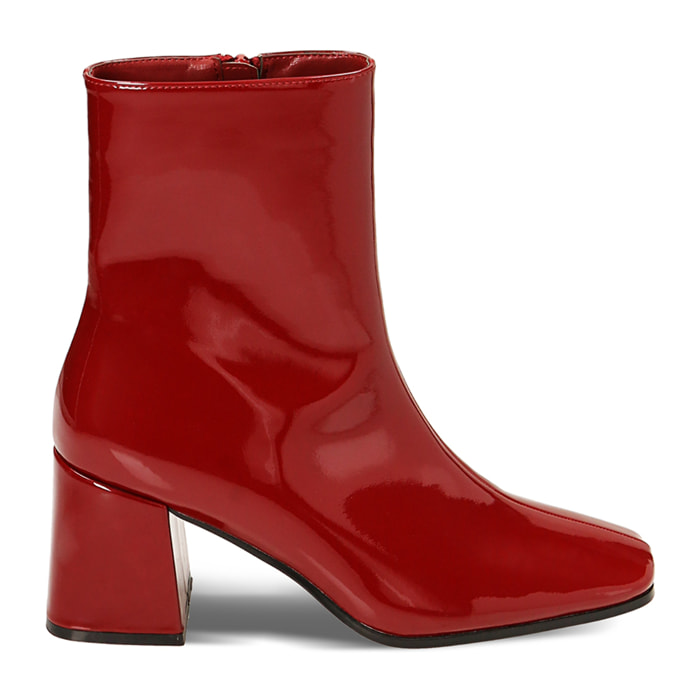 Botines rojos charol hasta el tobillo, tacón de 7 cm