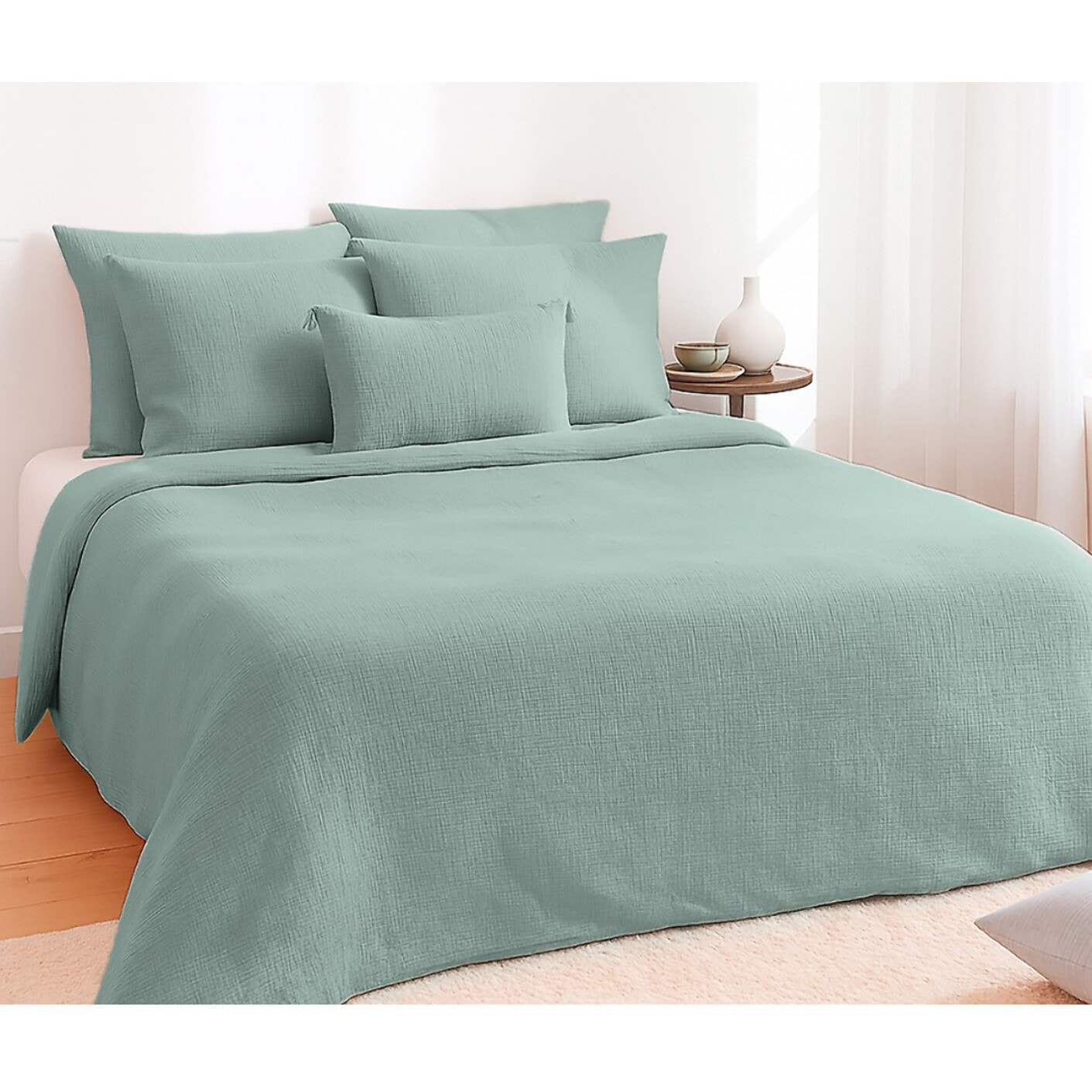 Parure housse de couette gaze de coton amande