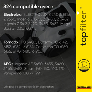 Lot de 4 packs de 4 sacs aspirateur 64824 pour Electrolux et Tornado TopFilter Premium