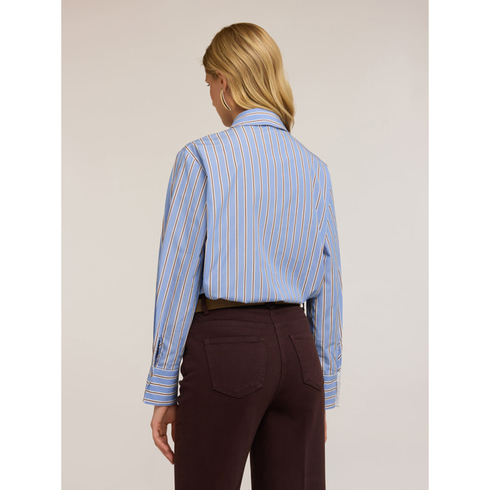 Motivi - Camicia a righe con cravatta strass - Azzurro