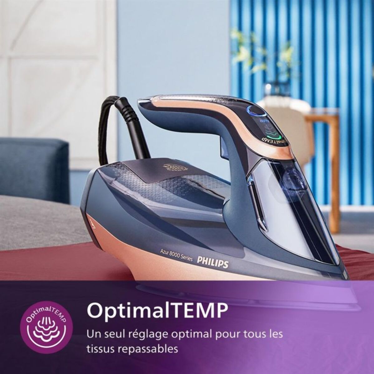 Fer à repasser PHILIPS DST8050/20​ fer à vapeur Série 8000 Bleu foncé/doré, 3000W