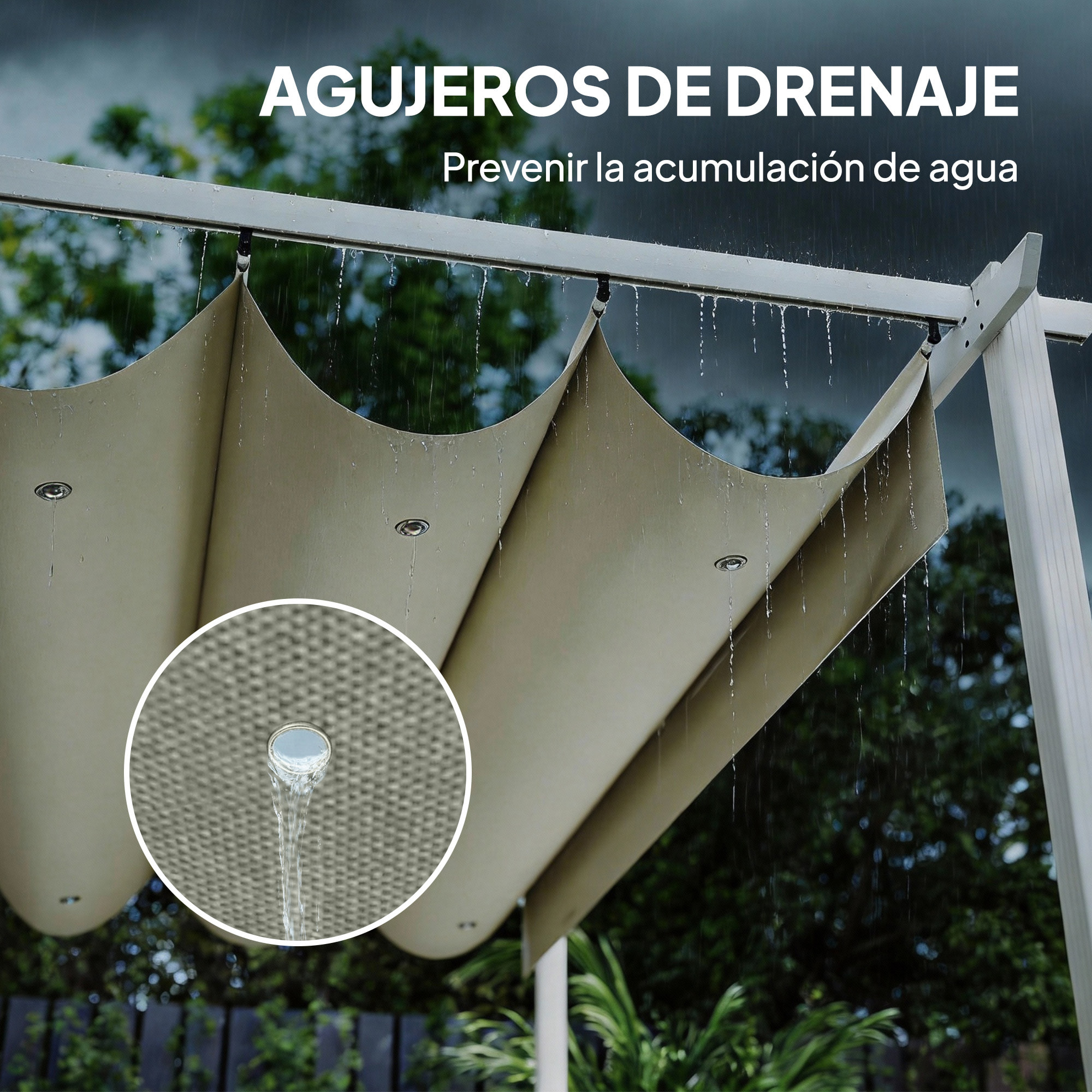 Pérgola de Jardín 4x3 m con Techo Retráctil, Cenador de Jardín con Protección UPF30+, Orificios de Drenaje, Estructura Metálica, Pabellón para Patio, Terraza, Exterior, Beige