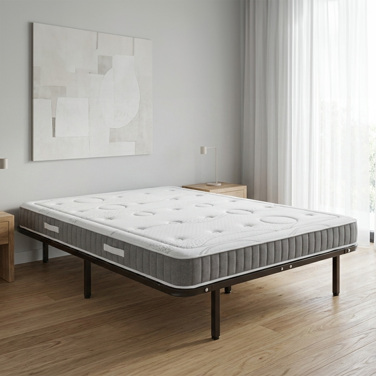 Ensemble Matelas Intuition & Sommier Somkit, 15 cm, Mémoire de Forme, Cadre à Lattes, Métal Robuste, Soutien Ferme