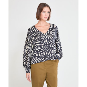 Blusa stampata con maniche a sbuffo e scollo a V