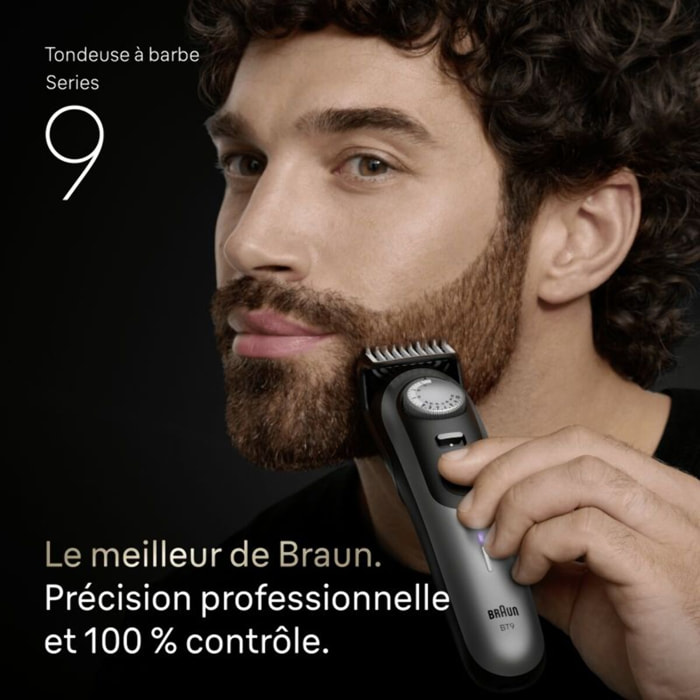 Tondeuse barbe BRAUN BT9520, molette réglable, 50 hauteurs de coupe, précision 0,25 mm, autonomie 180 mn