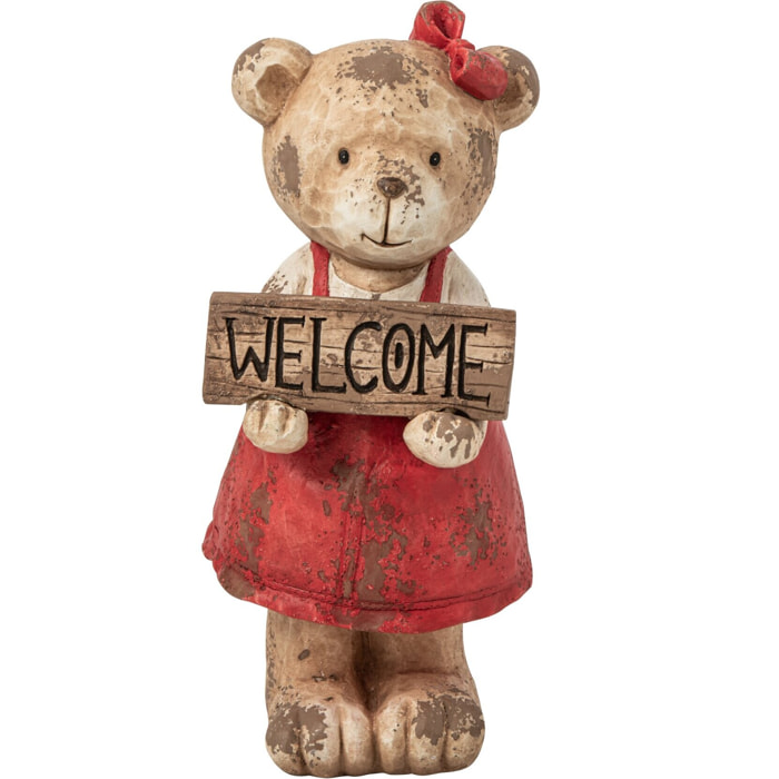 J-Line Ours bienvenue - magnésium - rouge Noël/marron