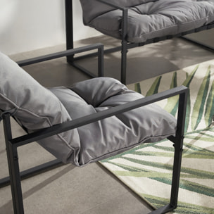 LANA Salon de jardin 4 places contemporain noir et coussins gris