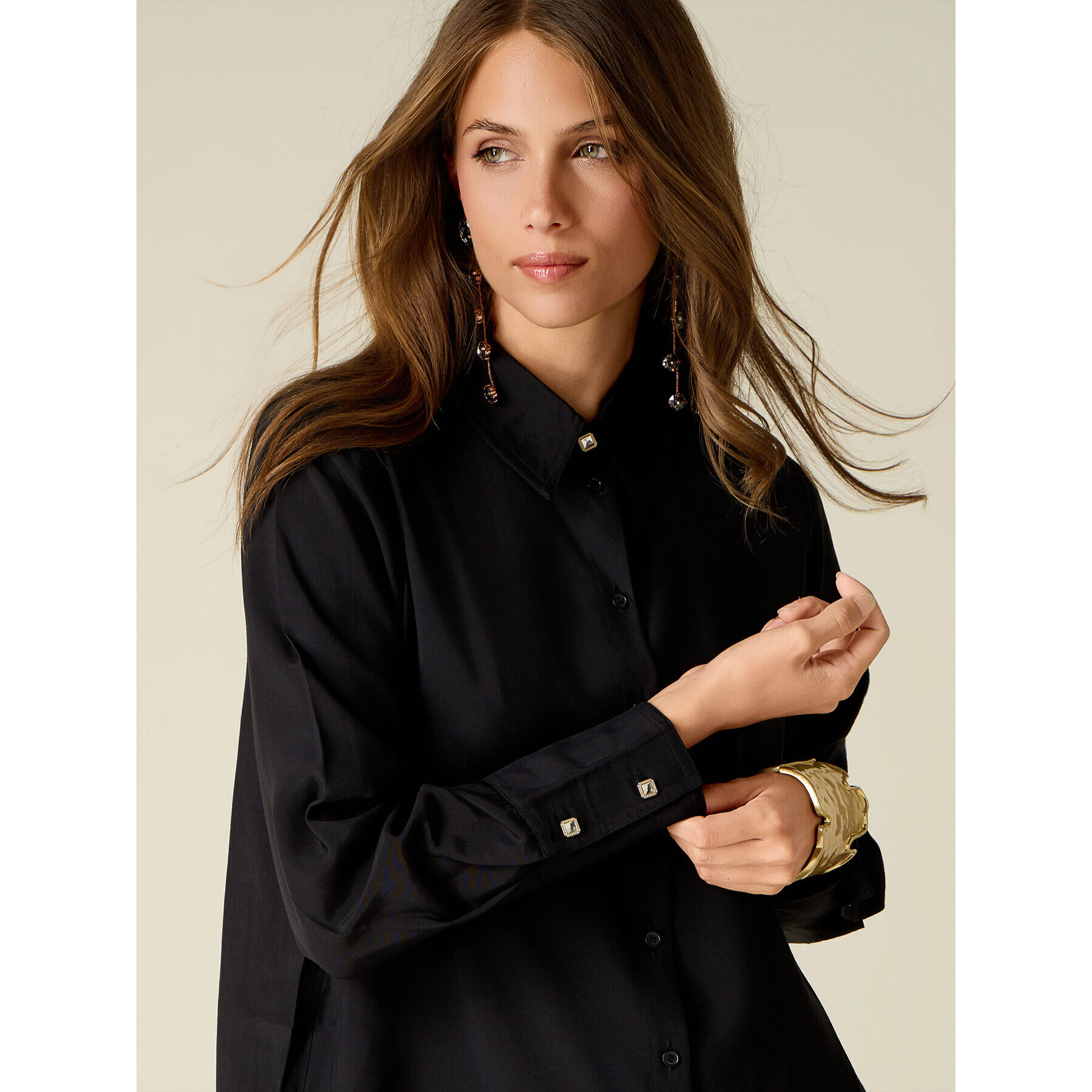 Oltre - Camicia in viscosa con bottoni gioiello - Nero