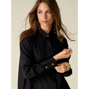 Oltre - Camicia in viscosa con bottoni gioiello - Nero