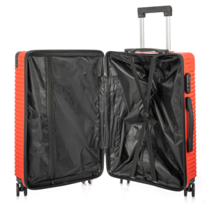 DAM Set di 3 valigie Trolley, in materiale leggero ABS ad alta resistenza con angoli rinforzati. Chiusura numerica e 4 ruote doppie rimovibili e girevoli a 360°. 54x32x80 Cm. Colore: Rosso