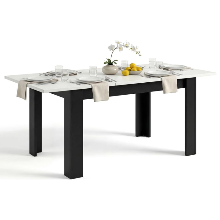 Mesa de comedor extensible en negro mate y blanco mate 140-190x90 cm Sira Negro Mate - Blanco Artik
