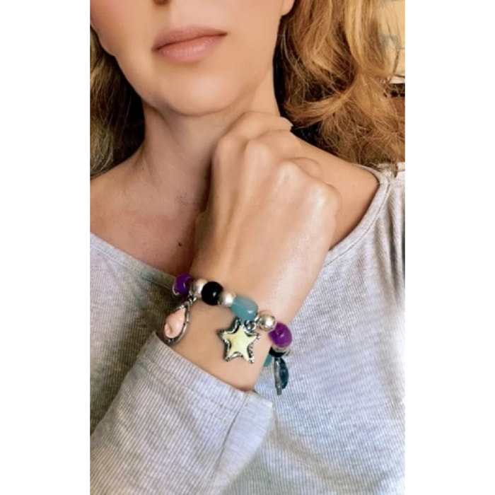 Pulsera elástica Marine en plata 10µ y resinas colores